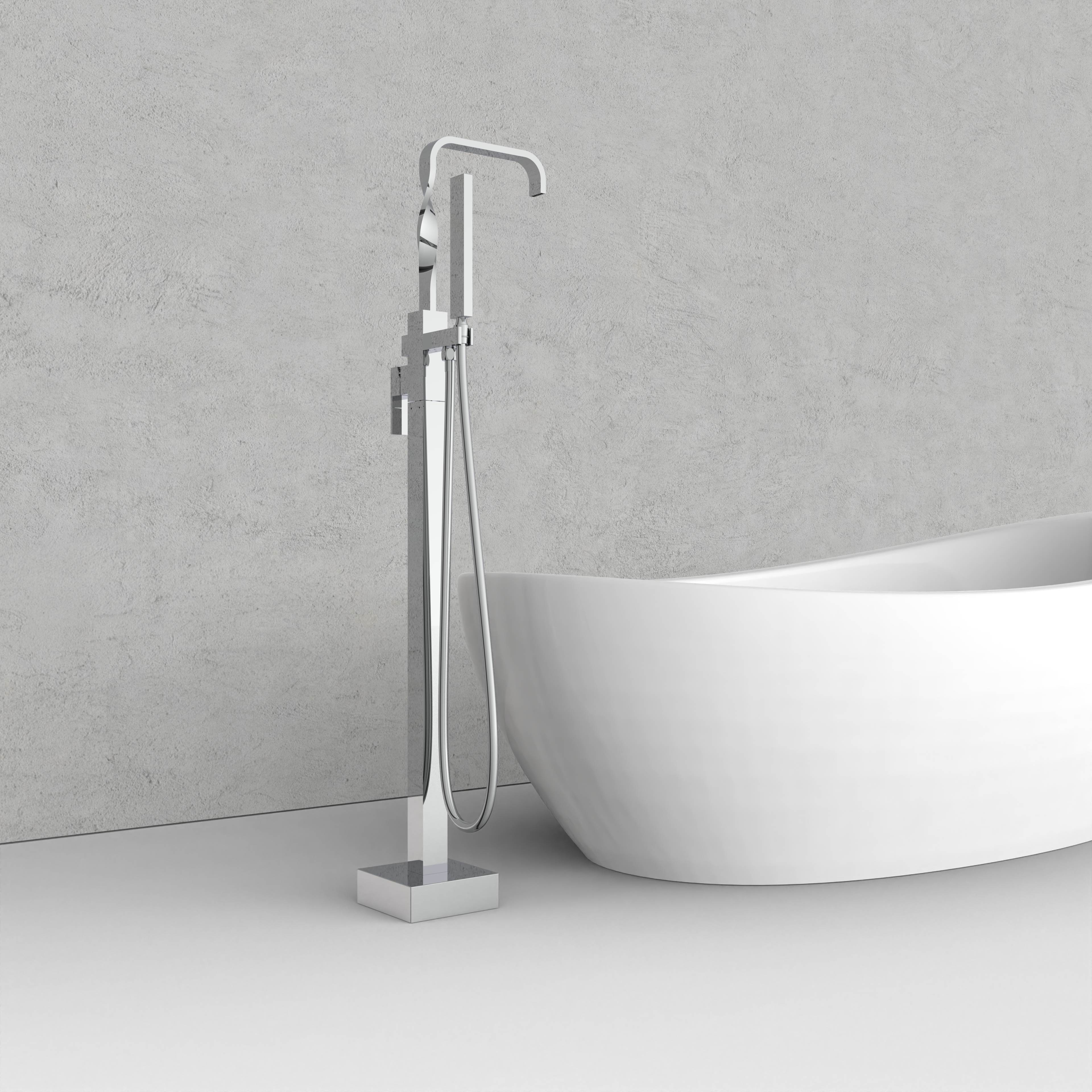 Grifo de bañera independiente con diseño cuadrado de cobre en espiral elegante