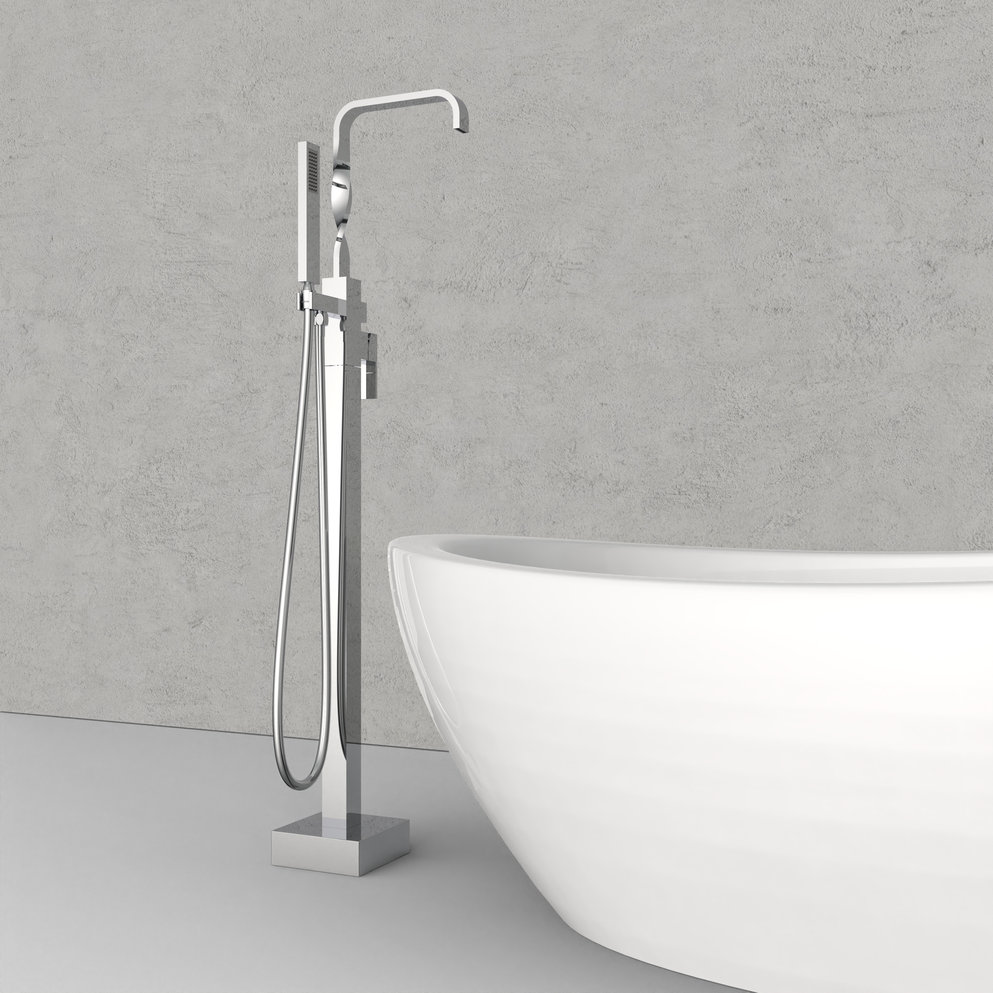 Grifo de bañera independiente con diseño cuadrado de cobre en espiral elegante